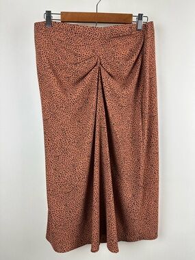 Nine West Ruched Animal Print Front Midi Skirt Brown Black Print Draped Feminine